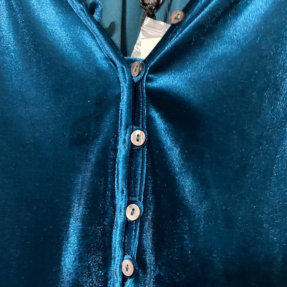 NWT INTRO STRETCH WO SIZE 2X   DEEP TEAL VELVET TOP FLOWY‎ BUTTON FRONT - Picture 8 of 11